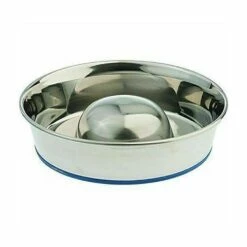 Durapet OurPets Premium Rubber-Bonded Stainless Steel Slow Feed Bowl For Dog Small 7.63 Lg X 7.63 Wd X 1.75 In Ht | 780824103001