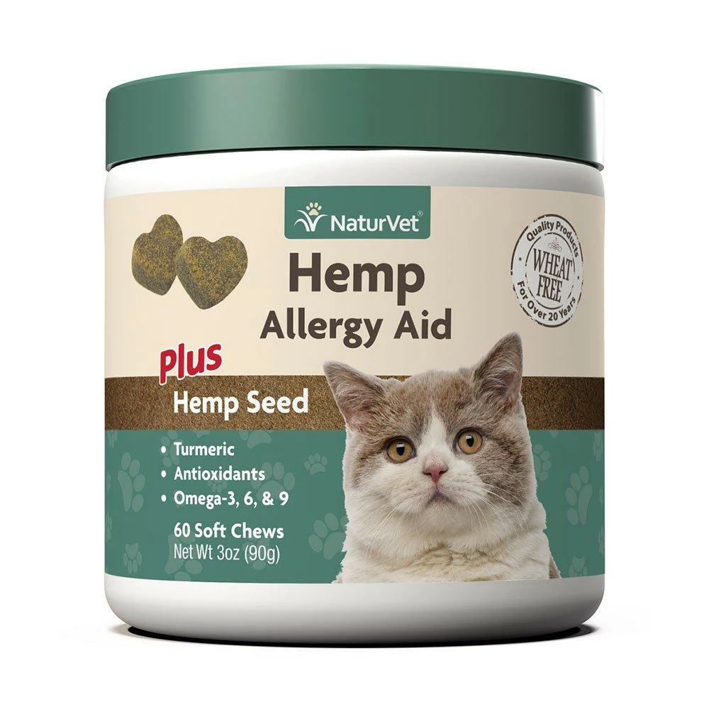Naturvet Wheat Free Hemp Allergy Aid Plus Hemp Seed Cat Soft Chew 60 Count | 797801059039 2 Naturvet Wheat Free Hemp Allergy Aid Plus Hemp Seed Cat Soft Chew 60 Count | 797801059039